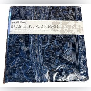 Naturally Knotty 100% Silk Jacquard Shawl Wrap 26" x 77" Fringe Blue Tapestry